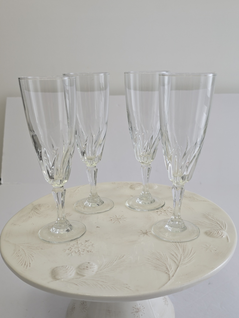 Vintage Cristal D'Arques Set Of 4 Durand Flamenco Fluted Champagne Glasses Swirl